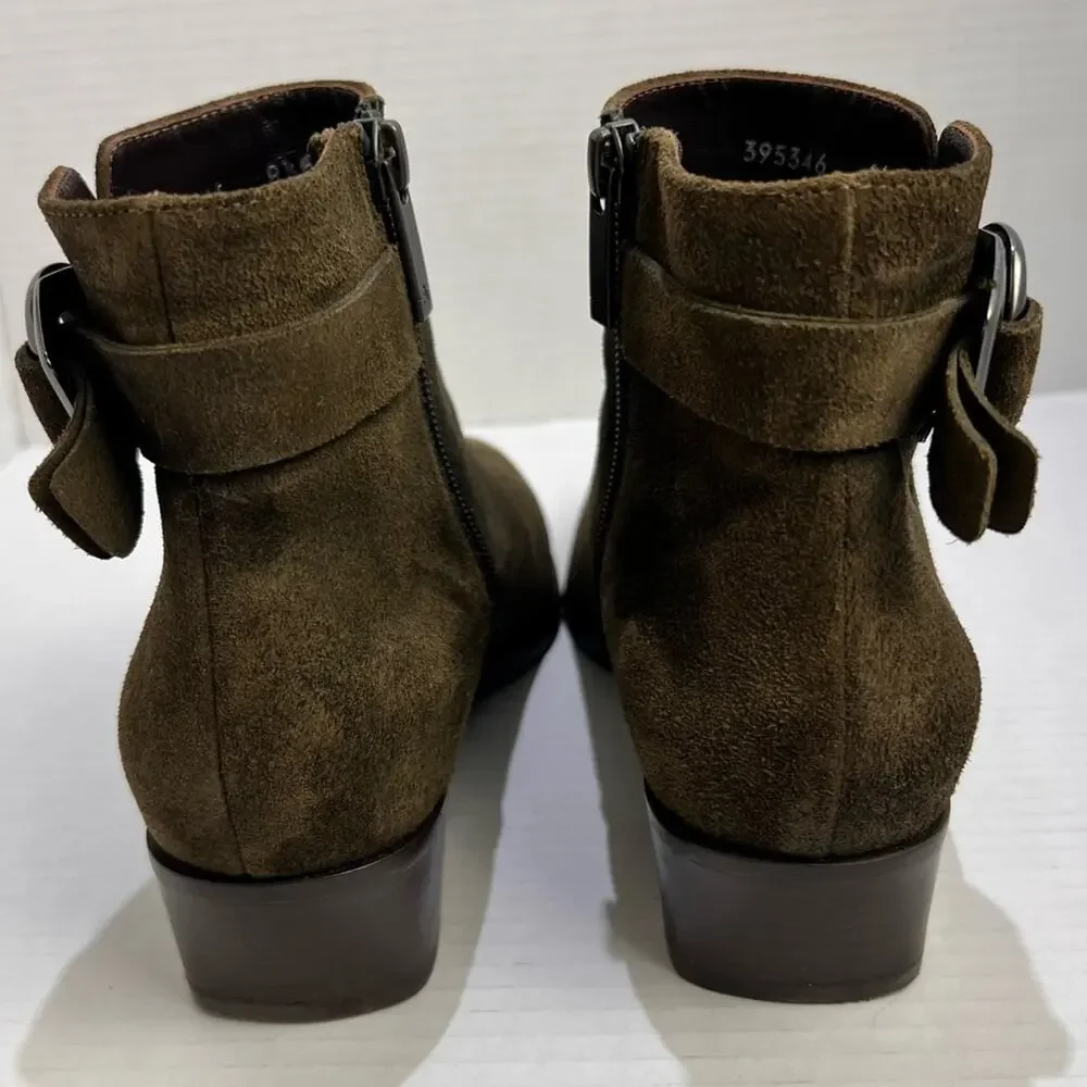 Aquatalia Ankle Boots Women's Size 8.5 Faria Buckle Suede Leather Boho Italy